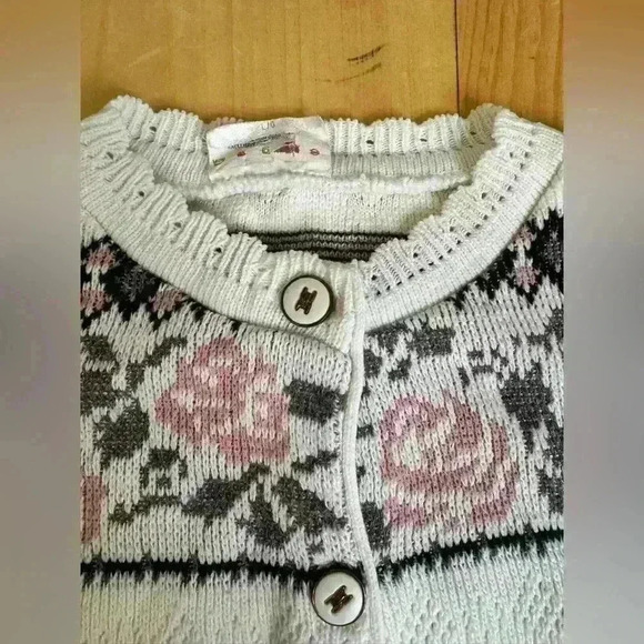 Vintage Grace Grandmacore Fairy Floral Rose Acrylic Feminine Cable Knit Cardigan - Picture 6 of 9